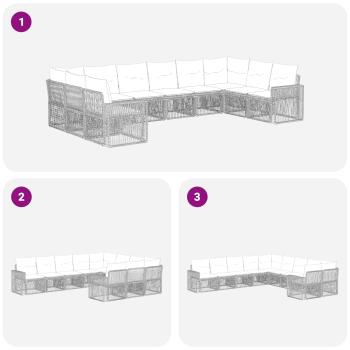 Gartensofa-set 10 Stk. Schwarz und Cremeweiß Poly-Rattan