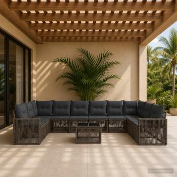 ARDEBO.de - Gartensofa-set 11 Stk. Grau und Dunkelgrau Poly-Rattan