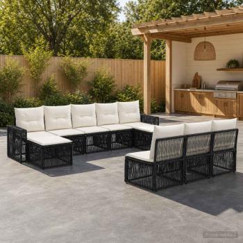 ARDEBO.de - Gartensofa-set 10 stk. Schwarz und Cremeweiß Poly-Rattan