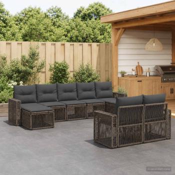 ARDEBO.de - Gartensofa-set 9 stk. Grau und Dunkelgrau Poly-Rattan