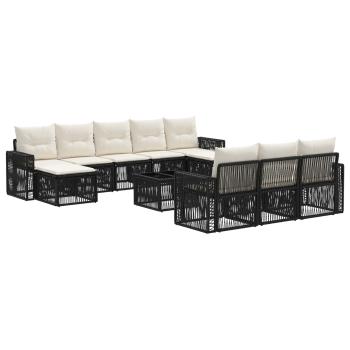 Gartensofa-set 11 stk. Schwarz und Cremeweiß Poly-Rattan