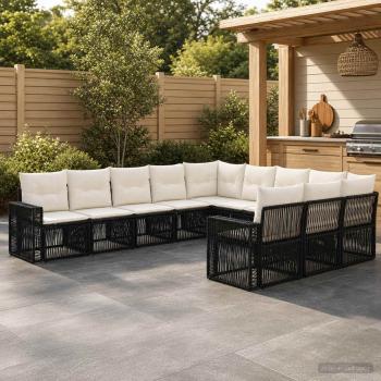 ARDEBO.de - Gartensofa-set 11 stk. Schwarz und Cremeweiß Poly-Rattan