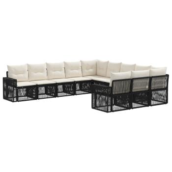 Gartensofa-set 11 stk. Schwarz und Cremeweiß Poly-Rattan