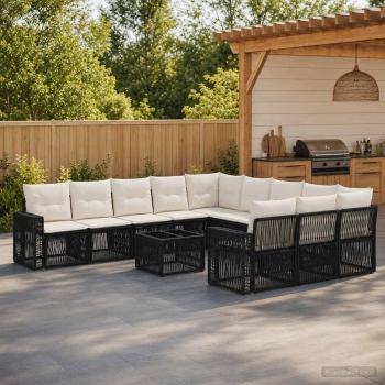ARDEBO.de - Gartensofa-set 12 stk. Schwarz und Cremeweiß Poly-Rattan