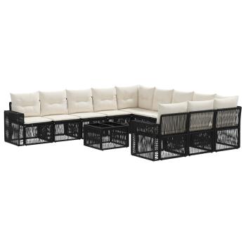 Gartensofa-set 12 stk. Schwarz und Cremeweiß Poly-Rattan