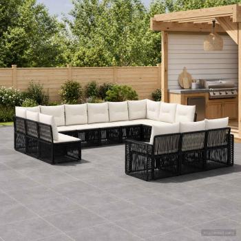 ARDEBO.de - Gartensofa-set 13 Stk. Schwarz und Cremeweiß Poly-Rattan