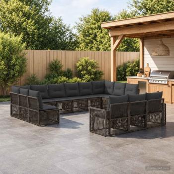 ARDEBO.de - Gartensofa-set 13 stk. Grau und Dunkelgrau Poly-Rattan