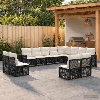 ARDEBO.de - Gartensofa-set 12 Stk. Schwarz und Cremeweiß Poly-Rattan
