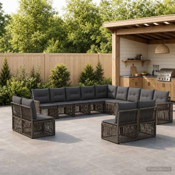 ARDEBO.de - Gartensofa-set 13 stk. Grau und Dunkelgrau Poly-Rattan