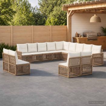 ARDEBO.de - Gartensofa-set 13 stk. Beige und Cremeweiß Poly-Rattan