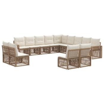 Gartensofa-set 13 stk. Beige und Cremeweiß Poly-Rattan
