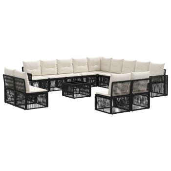 Gartensofa-set 14 stk. Schwarz und Cremeweiß Poly-Rattan