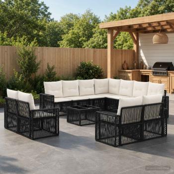 ARDEBO.de - Gartensofa-set 12 stk. Schwarz und Cremeweiß Poly-Rattan