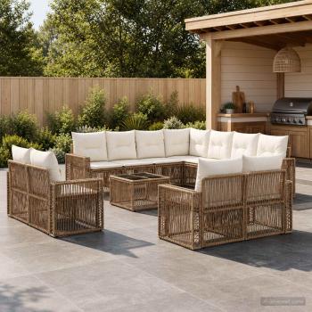 ARDEBO.de - Gartensofa-set 12 Stk. Beige und Cremeweiß Poly-Rattan