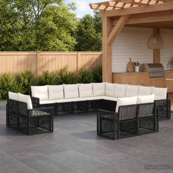 ARDEBO.de - Gartensofa-set 13 stk. Schwarz und Cremeweiß Poly-Rattan