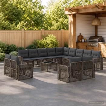 ARDEBO.de - Gartensofa-set 14 Stk. Grau und Dunkelgrau Poly-Rattan