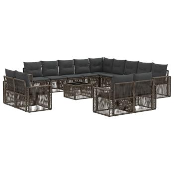 Gartensofa-set 14 Stk. Grau und Dunkelgrau Poly-Rattan