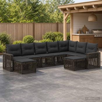 ARDEBO.de - Gartensofa-set 9 stk. Grau und Dunkelgrau Poly-Rattan