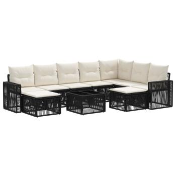 Gartensofa-set 10 stk. Schwarz und Cremeweiß Poly-Rattan