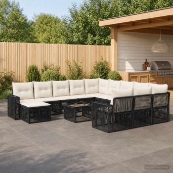 ARDEBO.de - Gartensofa-set 13 Stk. Schwarz und Cremeweiß Poly-Rattan