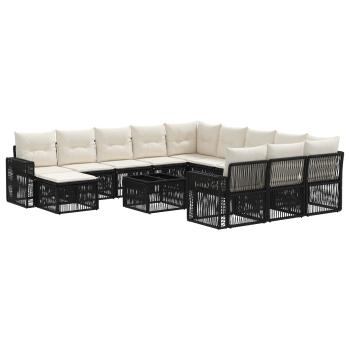 Gartensofa-set 13 Stk. Schwarz und Cremeweiß Poly-Rattan