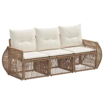 Gartensofa-set 3 Stk. Beige und Cremeweiß Poly-Rattan