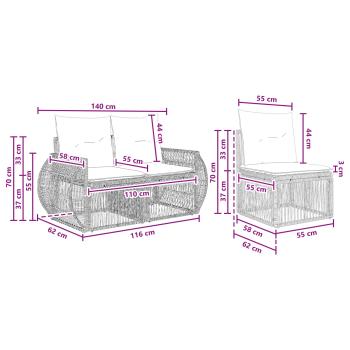 Gartensofa-set 3 Stk. Beige und Cremeweiß Poly-Rattan