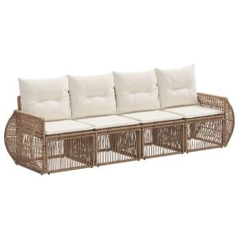 Gartensofa-set 4 stk. Beige und Cremeweiß Poly-Rattan