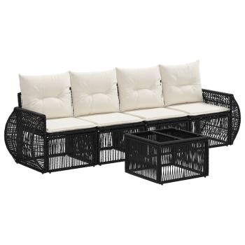 Gartensofa-set 5 stk. Schwarz und Cremeweiß Poly-Rattan