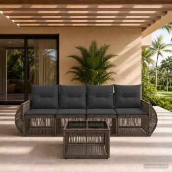 ARDEBO.de - Gartensofa-set 5 stk. Grau und Dunkelgrau Poly-Rattan