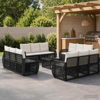 ARDEBO.de - Gartensofa-set 13 stk. Schwarz und Cremeweiß Poly-Rattan
