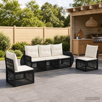 ARDEBO.de - Gartensofa-set 5 Stk. Schwarz und Cremeweiß Poly-Rattan