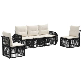 Gartensofa-set 5 Stk. Schwarz und Cremeweiß Poly-Rattan