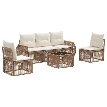 Gartensofa-set 6 Stk. Beige und Cremeweiß Poly-Rattan