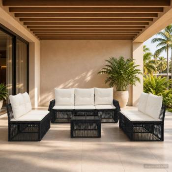 ARDEBO.de - Gartensofa-set 8 stk. Schwarz und Cremeweiß Poly-Rattan