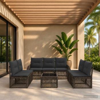 ARDEBO.de - Gartensofa-set 8 Stk. Grau und Dunkelgrau Poly-Rattan