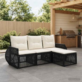 ARDEBO.de - Gartensofa-set 4 stk. Schwarz und Cremeweiß Poly-Rattan