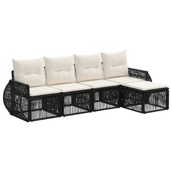 Gartensofa-set 5 stk. Schwarz und Cremeweiß Poly-Rattan