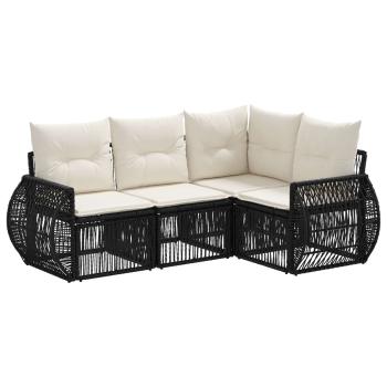 Gartensofa-set 4 Stk. Schwarz und Cremeweiß Poly-Rattan