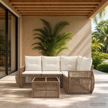 ARDEBO.de - Gartensofa-set 5 Stk. Beige und Cremeweiß Poly-Rattan