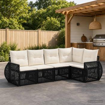 ARDEBO.de - Gartensofa-set 5 Stk. Schwarz und Cremeweiß Poly-Rattan