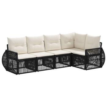 Gartensofa-set 5 Stk. Schwarz und Cremeweiß Poly-Rattan