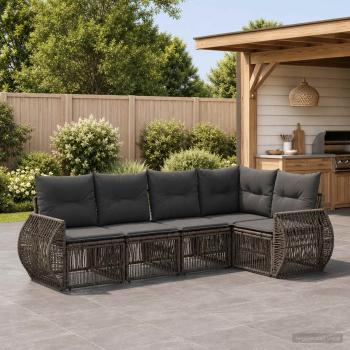 ARDEBO.de - Gartensofa-set 5 stk. Grau und Dunkelgrau Poly-Rattan
