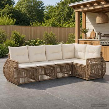 ARDEBO.de - Gartensofa-set 5 stk. Beige und Cremeweiß Poly-Rattan