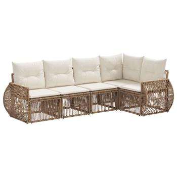 Gartensofa-set 5 stk. Beige und Cremeweiß Poly-Rattan