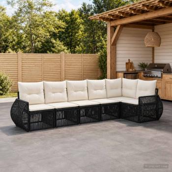 ARDEBO.de - Gartensofa-set 6 stk. Schwarz und Cremeweiß Poly-Rattan