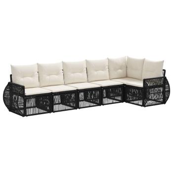 Gartensofa-set 6 stk. Schwarz und Cremeweiß Poly-Rattan