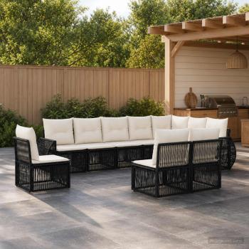 ARDEBO.de - Gartensofa-set 10 stk. Schwarz und Cremeweiß Poly-Rattan
