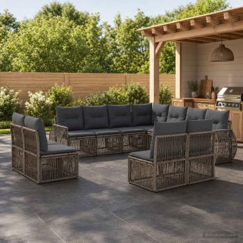 ARDEBO.de - Gartensofa-set 11 stk. Grau und Dunkelgrau Poly-Rattan