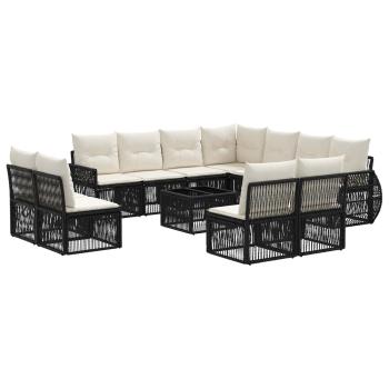 Gartensofa-set 12 Stk. Schwarz und Cremeweiß Poly-Rattan